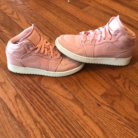 Nike Other - Jordan Retro 1 Mid Pink Canvas Size 5.5Y Very Cute